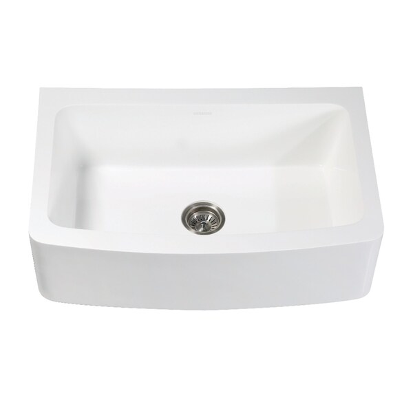 Gourmetier GKFA33229 Solid Surface 33" x 22" Farmhouse Sgl Bowl Kitchen Sink, Wht GKFA33229 - main